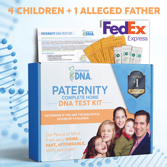 PATERNITY | 1 Alleged Father + 4 Children | Complete Home DNA Test Kit | All Lab Fees & Shipping Included